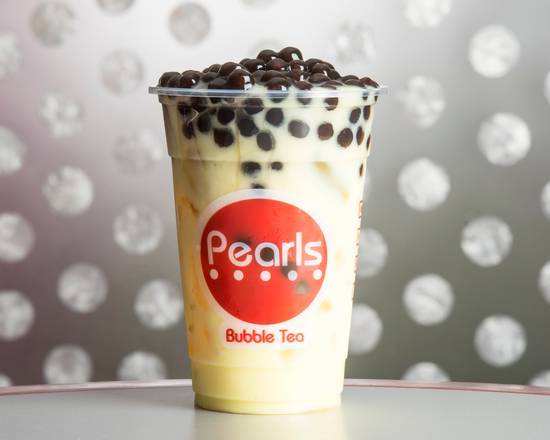 A cup of bubble tea with tapioca pearls